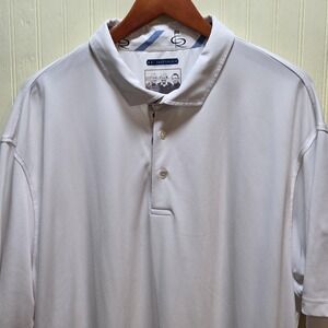 C. Defoor Polo Shirt Mens 2XL White Golf Performance Stretch Moisture Wicking